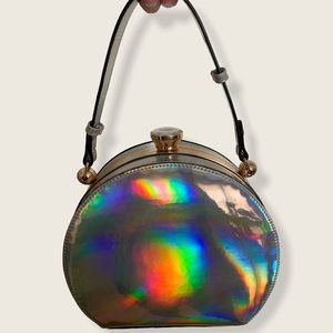 Retro Glam Pop Silver Vinyl Holographic Purse